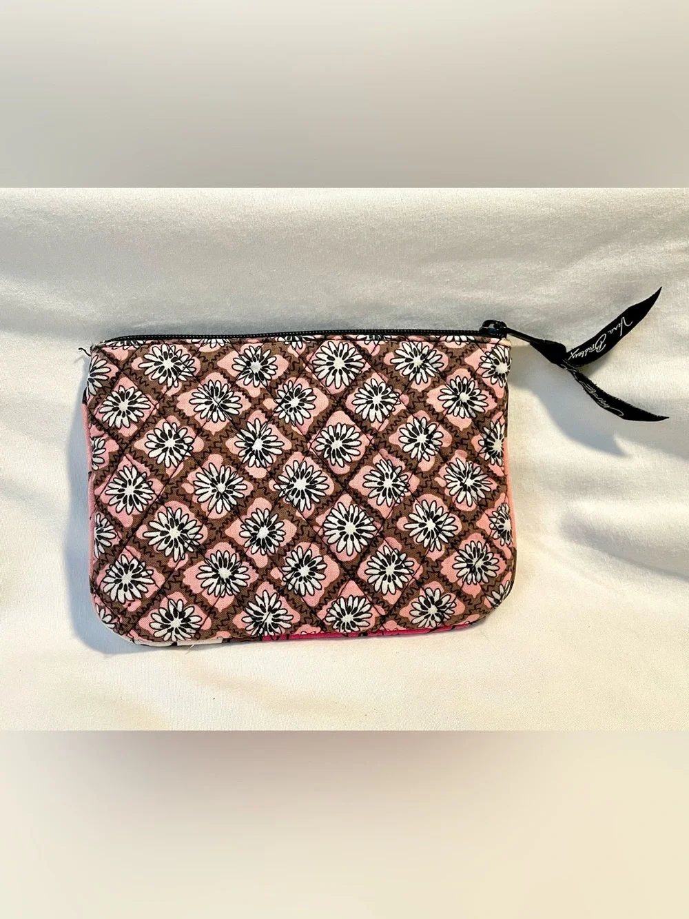 RARE Vera Bradley Mocha Rouge Zippered Cosmetic Bag - Quilted Cotton - 5“ X 7”